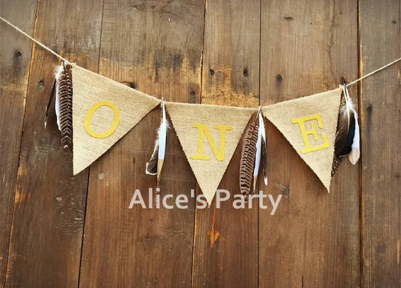 New Jungle Feather Birthday Highchair Banner Wild Gold One Bunting Garland Baby Shower Photo Prop Shoot Decoration Smash Cake | Дом и сад