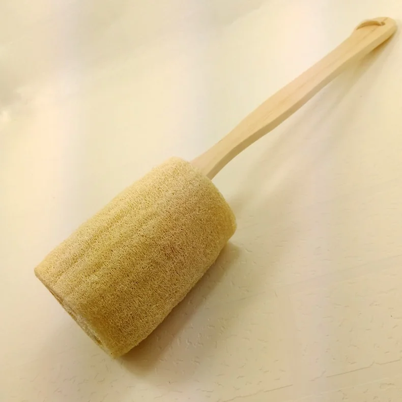 Горячая продажа деревянная ручка натуральная губка Loofah задняя скруббер щетка