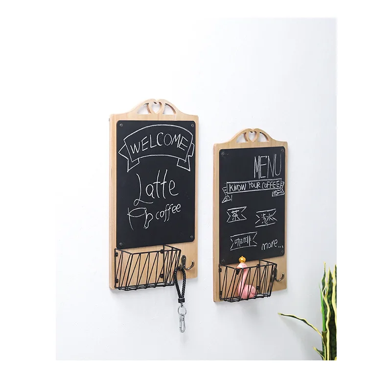 Настенная вешалка деревянная доска для хранения сообщений с крючком корзина