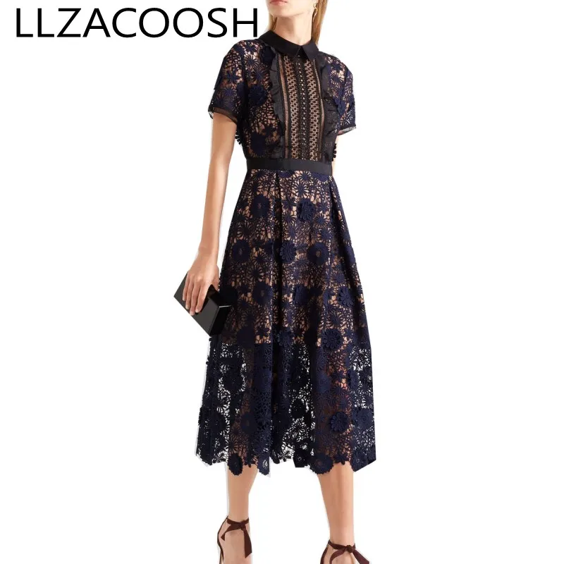 Self Portrait Dress 2019 High Quality Runway summer Women Embroidery Hollow out Elegant Party Ladies Long Dresses vestidos | Женская