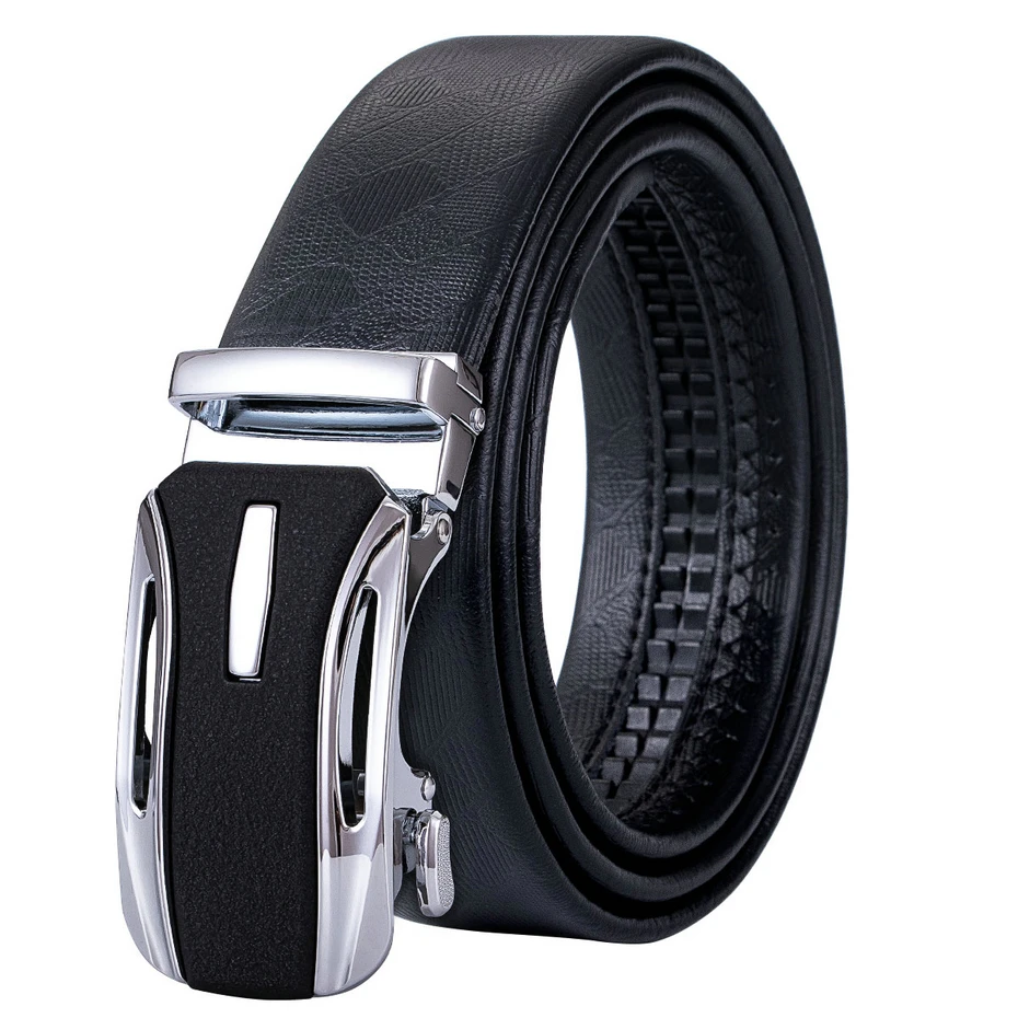 Мужской кожаный ремень с автоматической пряжкой DiBanGu черный дизайнерский пояс