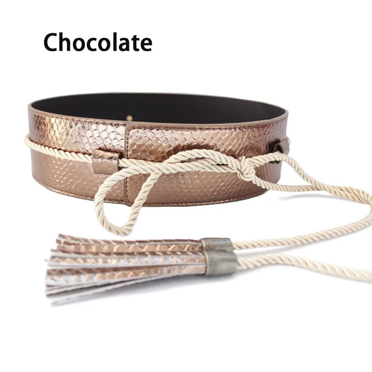 Chocolate Модные ремни для женщин одежда высокого качества PU женский кожаный пояс широкий кисточкой ремень золотой пояс для женщин цена распродажа - Цвет: Chocolate