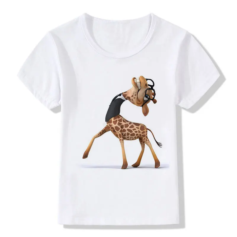 Летние топы Детские футболки Забавные с принтом жирафа на спине футболка для