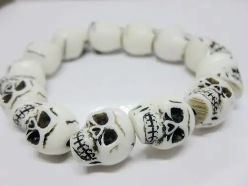 

Vintage Fashion Punk White Skull Charm bracelet Bangle Men Jewelry Gift