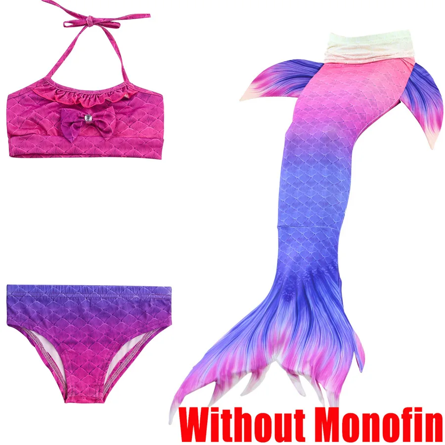 3pcs Without Fins 7 Детский купальный костюм с хвостом русалки для девочек, костюмы с моноплавниками, бикини, одежда для плавания, маскарадный костюм с хвостом русалки для детей, одежда для купания - Цвет: 3pcs Without Fins 7