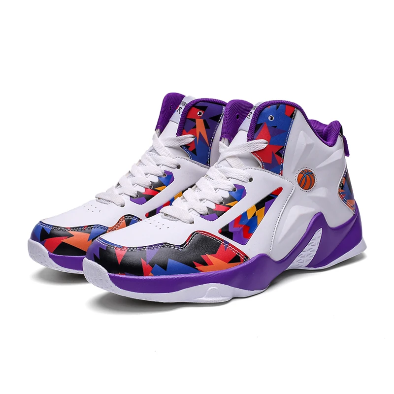 Whitepurple ERNESTNM NEW Women Sneakers Fashion Basket Shoes Black Graffiti Unisex High Top Lover Shoes Plus Size 11 Chunky Famale Men Shoes - Цвет: Whitepurple