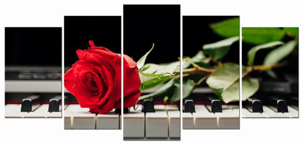 Красная роза на пианино современные растягивающиеся 5 панелей цветочные жикле