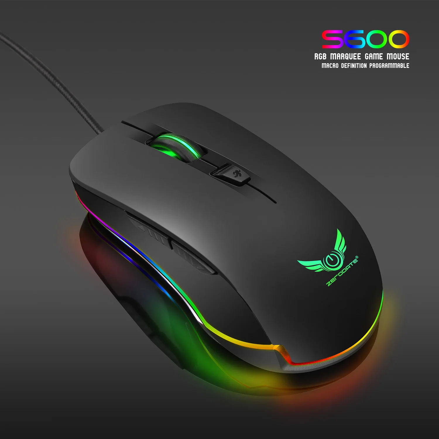 ZERODATE S600 USB Проводная игровая мышь 4800 dpi 6 клавиш оптический макро Программируемый RGB компьютерная мышь профессиональная мышь для настольного компьютера