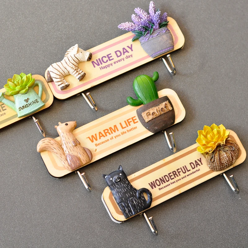 Ретро суккулентные растения деревянный самоклеящийся настенный крючок сумка