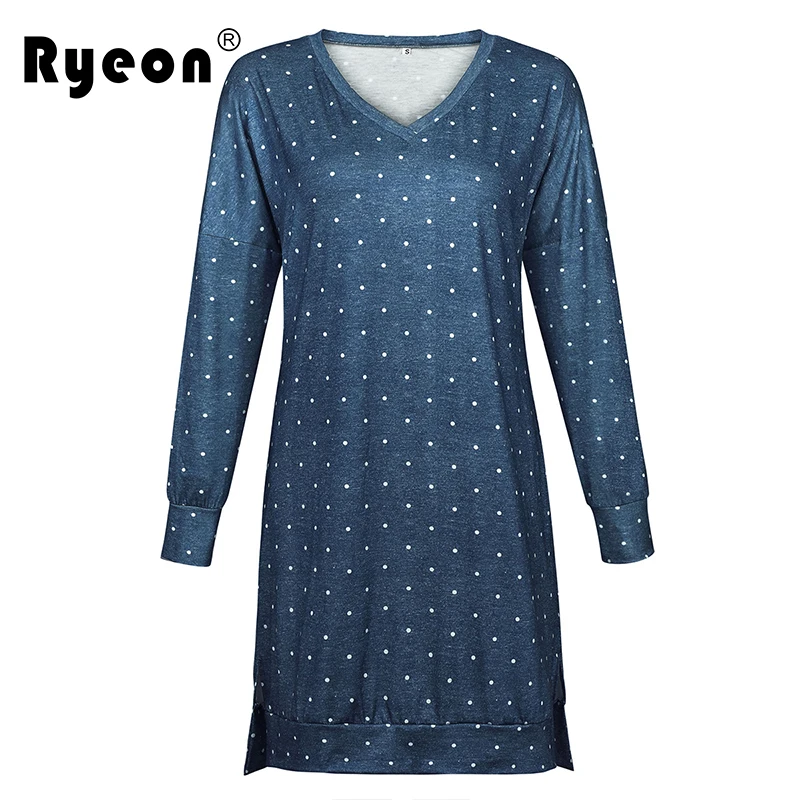 Ryeon теплые платья Повседневное горошек женское платье Осень Зима Весна с длинным