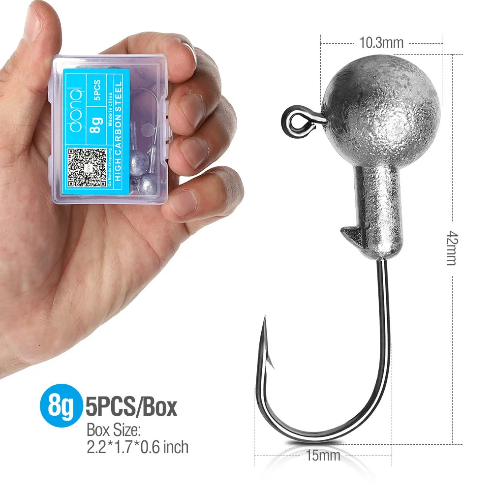 5pcs 8g DONQL 5 шт./компл. Lead Jig Head рыболовный крючок углерода Сталь рыболовный крючок для Мягкая приманка в виде червей 1g-20 г колючий карп рыболовные крючки с коробкой - Цвет: 5pcs 8g