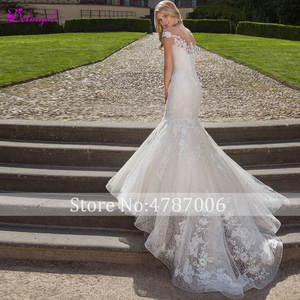 Detmgel Новое поступление свадебное платье с круглым вырезом и пуговицами Русалка