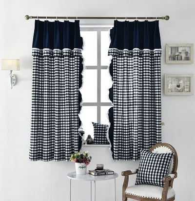 curtain 1pc Европейская серая клетчатая хлопковая льняная кружевная занавеска s для гостиной, спальни, оконная Короткая занавеска для кухни, панель-жалюзи, домашний декор - Цвет: curtain 1pc