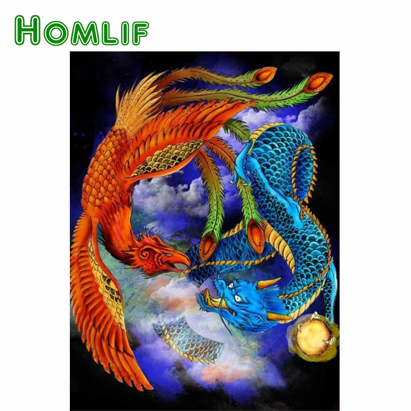Полноразмерная Алмазная картина HOMLIF с изображением дракона Феникса 5d алмазная