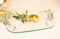 home decoration accessories european silver glass fruit plate thickened toughened glass for five star hotel