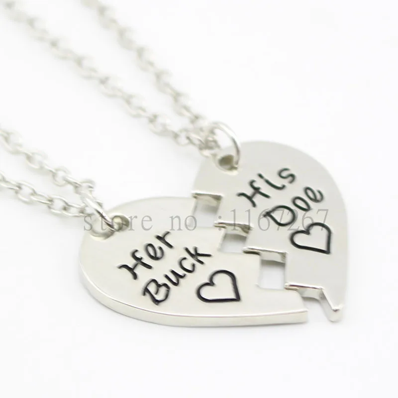 2016 новое поступление ожерелье с разбитым сердцем и цепочкой Her Buck надпись His doe