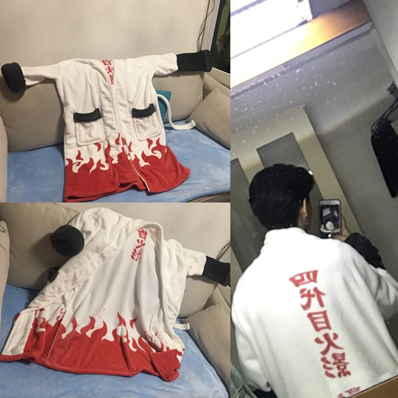 Наруто Namikaze Минато Халат Косплей Костюм 4th Hokage фланелевые пижамы зимние унисекс Yondaime халаты
