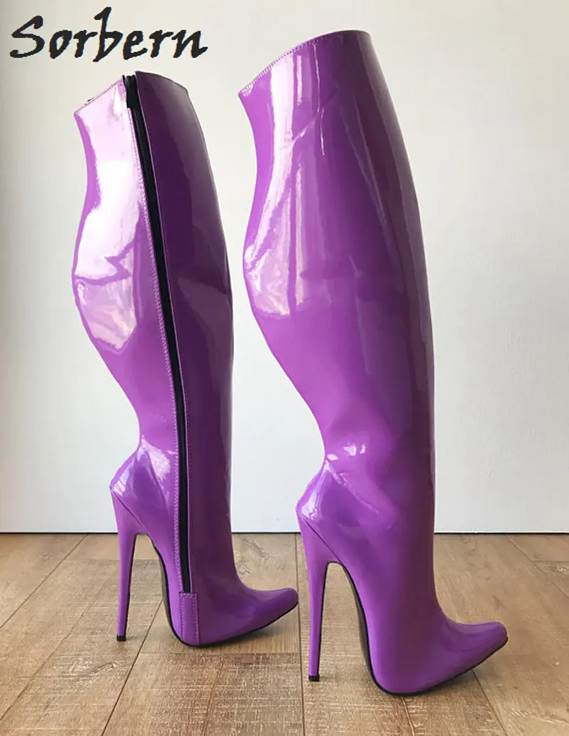Женские сапоги до колена Sorbern фиолетовые середины икры на высоком каблуке 18 см 65
