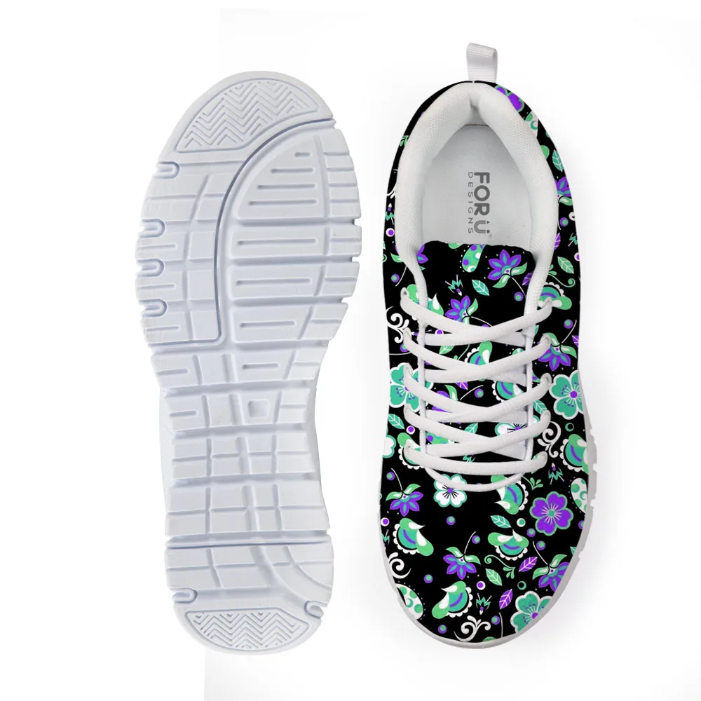 Женские кроссовки с бабочками FORUDESIGNS черные мягкие на плоской подошве со