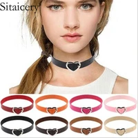 sitaicery stainless steel heart chokers necklaces charm female choker trendy colorful leather buckle belt womens necklace