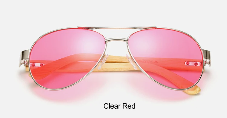 Clear Red Ralferty, Ретро стиль, пилот, деревянные солнцезащитные очки для мужчин и женщин, UV400, градиентные солнцезащитные очки, для вождения, спортивные очки, оригинальные, бамбуковые, мужские солнцезащитные очки - Цвет линз: Clear Red