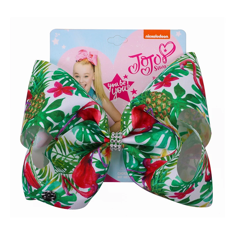 8 дюймов Jojo банты для девочек Jojo Siwa большие Фламинго напечатанные банты для волос для девочек с зажимами бант ручной работы аксессуары для волос