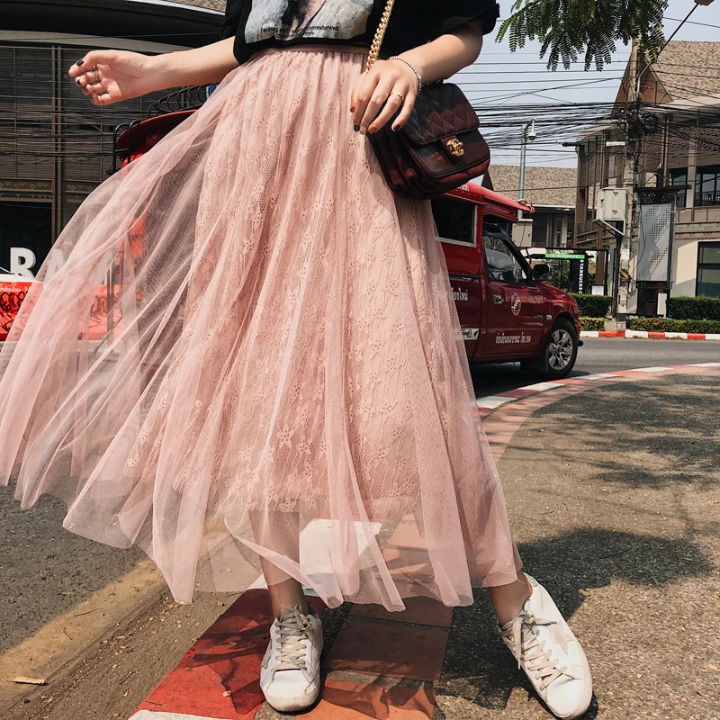 BGTEEVER Женская эластичная фатиновая сетчатая юбка с высокой талией весна лето