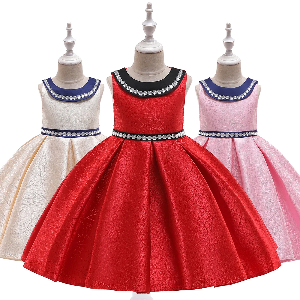 

New Pure Cotton Girls Wedding Party High-end Silk Satin Dresses Girls Graduation Party Stage Performance Dresses vestido