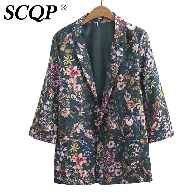 SCQP цветочные печатных отложной воротник Куртки Пальто для будущих мам женские