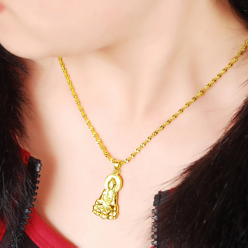 Ожерелье из желтого золота высокого качества с подвеской китайская Будда Модные