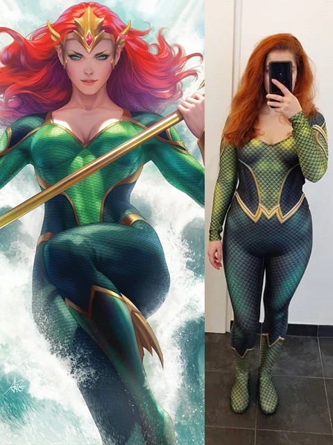 Бесплатная доставка 3D принт DC Marvel Queen Mera карнавальный костюм Аквамен фильм Лига