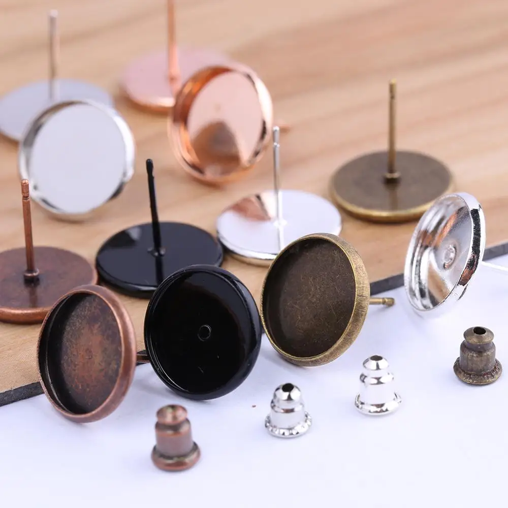 

reidgaller 50pcs Stud Earring Base Settings fit 12mm Glass Cabochon round diy blank bezels for earrings making