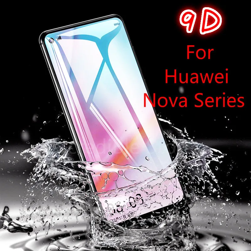 Защитное стекло 9D для Huawei Nova 2 2i 3 3i 3e 4 5 Pro полностью покрывающее изогнутое защиты