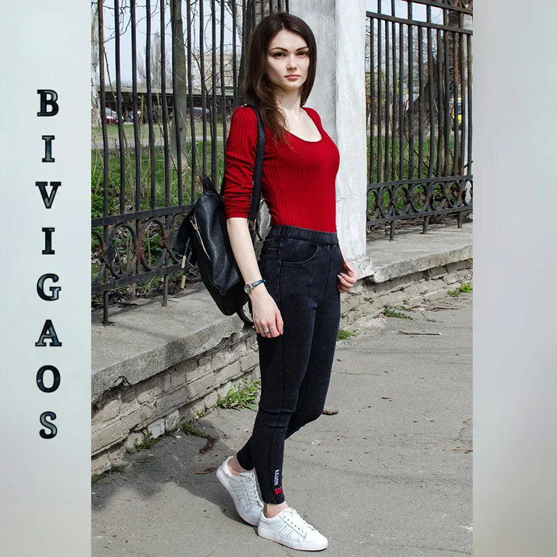 BIVIGAOS Весна Новые Мода Досуг Джеггинсы лодыжки W кожаная этикетка вышитые буквы облегающие джинсы Леггинсы эластичные узкие брюки для женщин