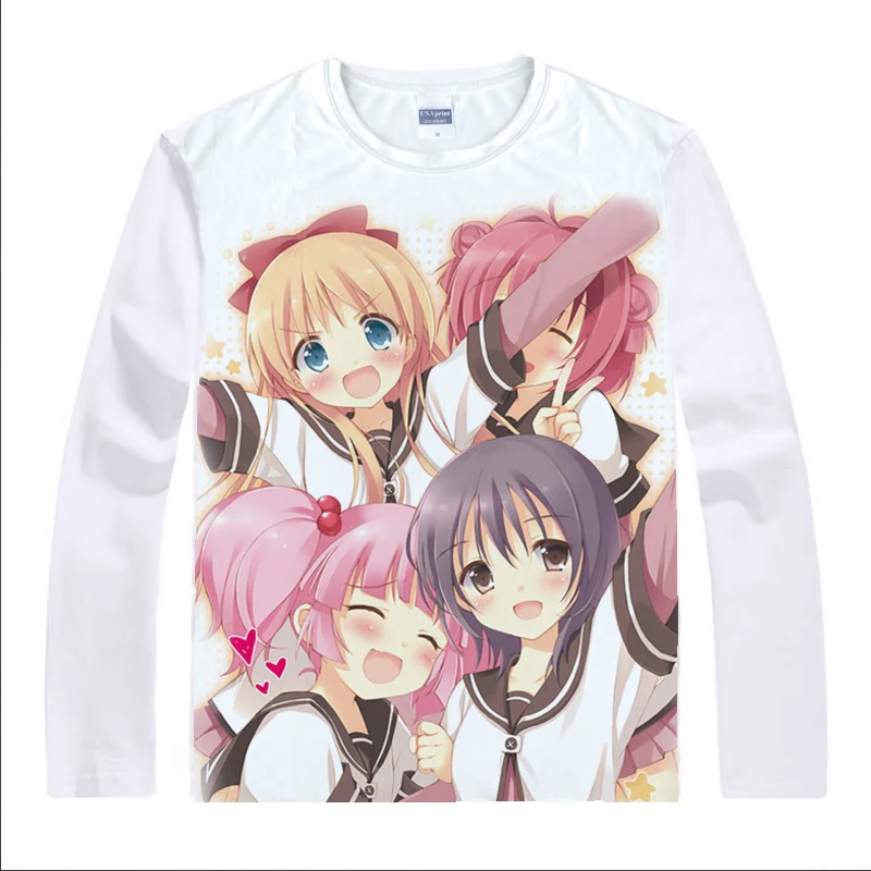 YuruYuri спокойный футболки Юрий Для мужчин в стиле хип-хоп с длинным рукавом