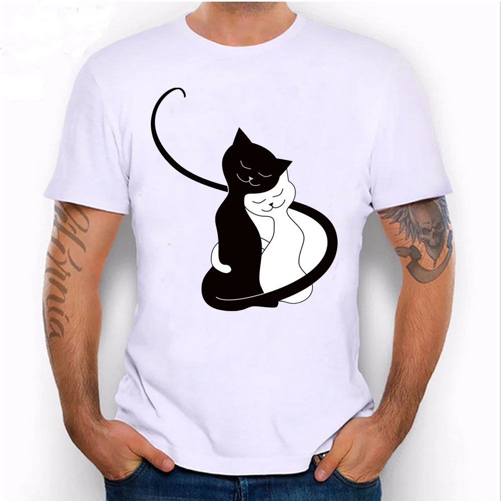 2018 новые летние модные мужские с коротким рукавом обниматься Любовь Кошки
