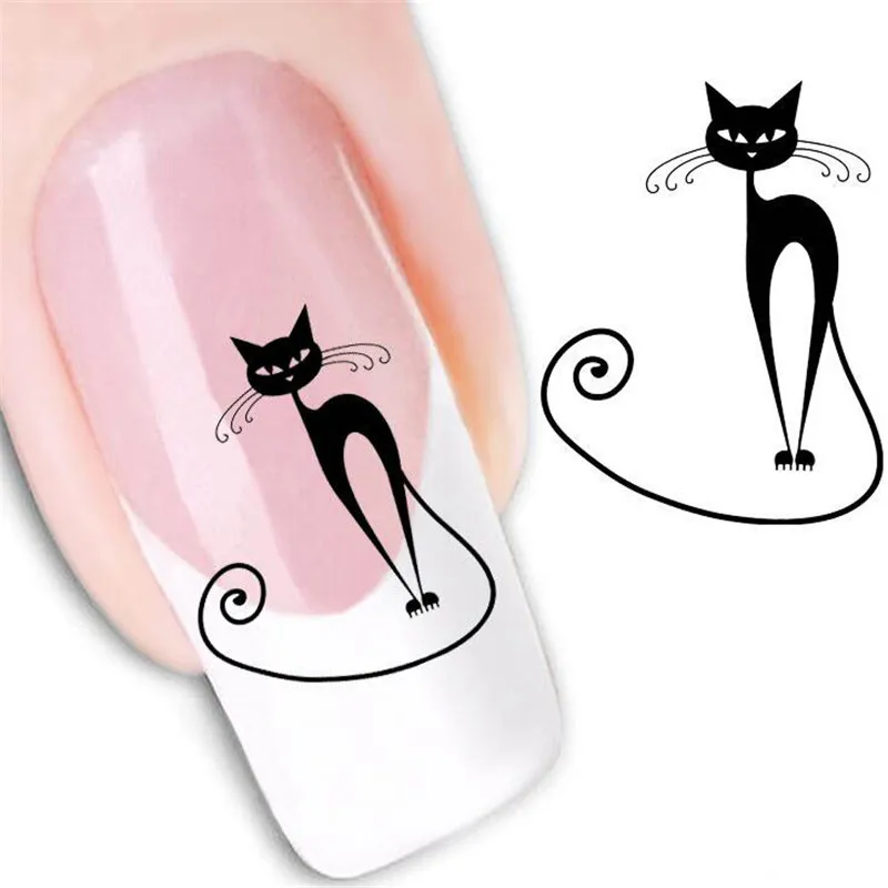 AddFavor 3 Sheets Black Cat Pattern Nail Art Sticker Water Transfer Decal Tools Beauty Decoration Paste Decals | Красота и здоровье