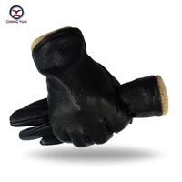 ching yun new winter man deer skin leather gloves male warm soft mens gloves black men mittens 70 wool lining large size glove
