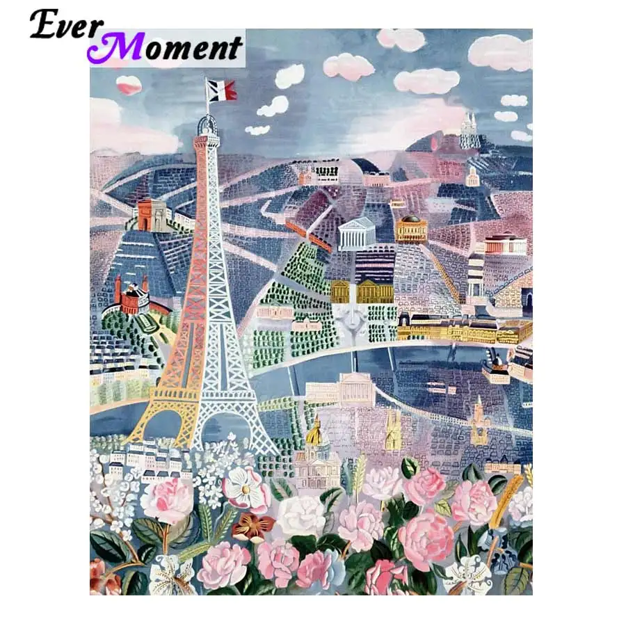 

Алмазная живопись Ever Moment, вышивка крестиком, полная квадратная вышивка, башня, строительство, цветок, мозаика ручной работы, алмазная вышивк...