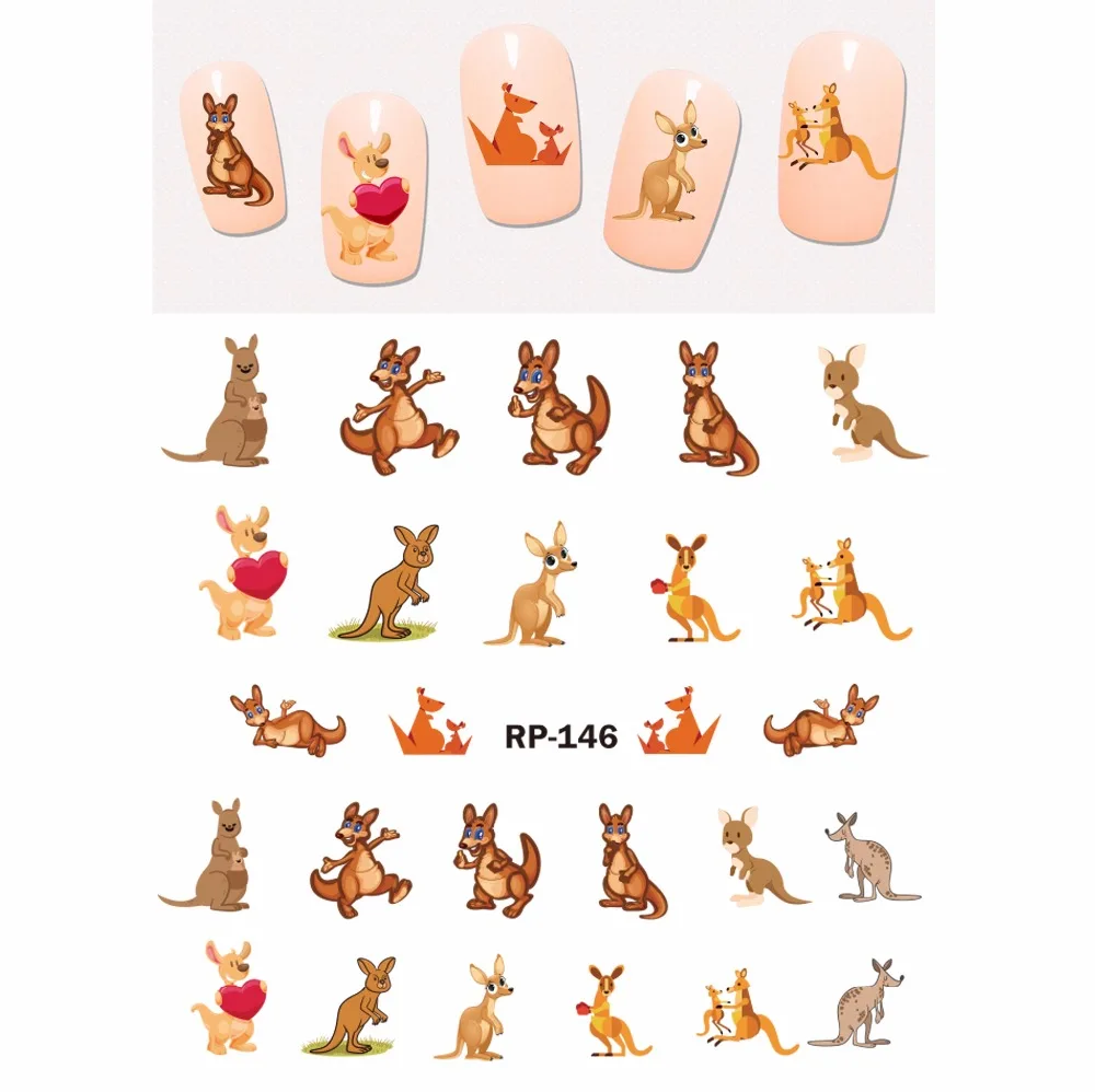 Upettego наклейка на ногти водная слайдер мультфильм животное кенгуру енот кошка