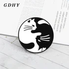 Обнимающие коты GDHY, черные, белые, Инь-Янь, тайчи, блестящие эмалевые заколки, джинсовая сумка для рубашки, аксессуары