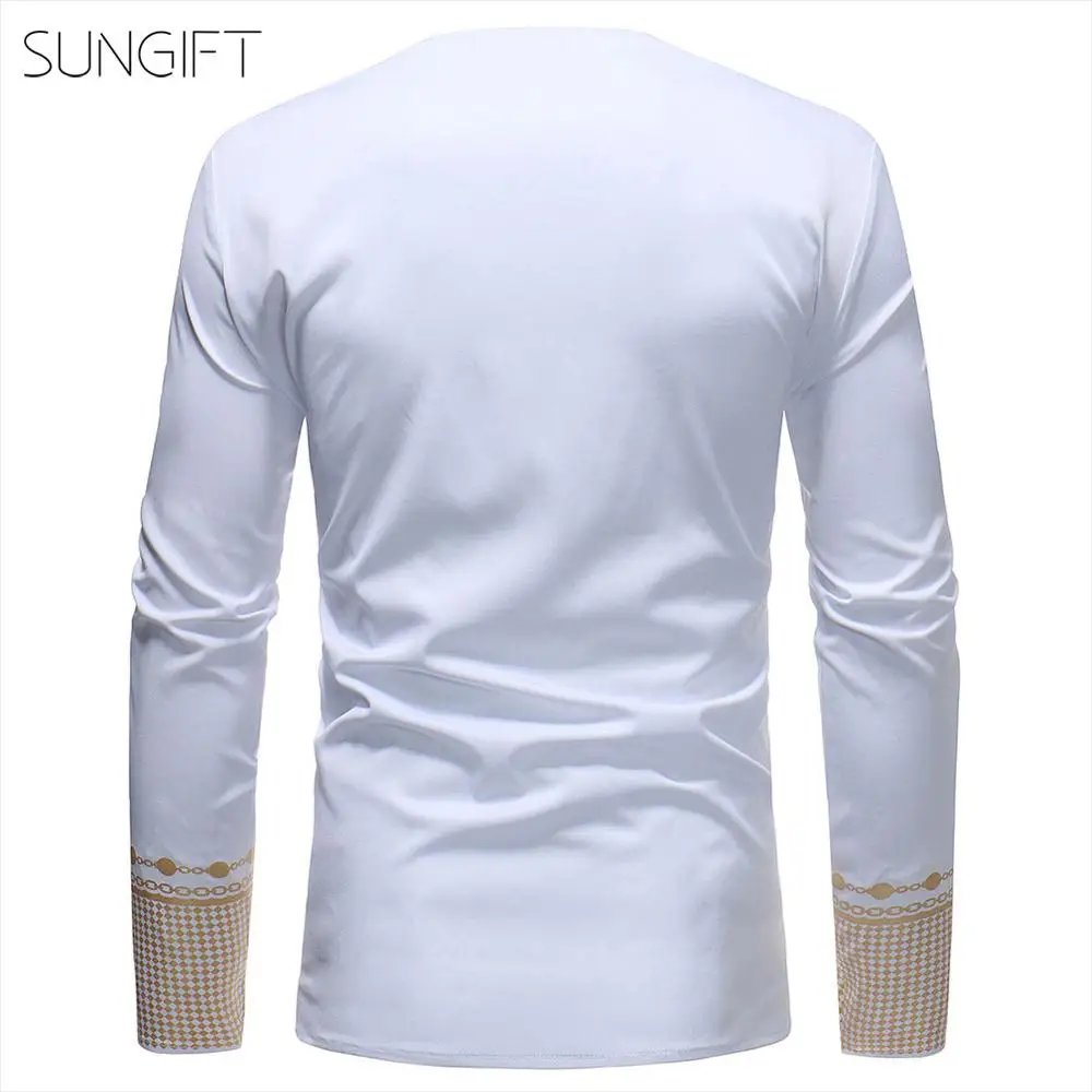 SUNGIFT Африканский Традиционный Мужской Топ Дашики с длинными рукавами афро-стиль Африканский узор плюс размер футболка мужская одежда с причудливым рисунком