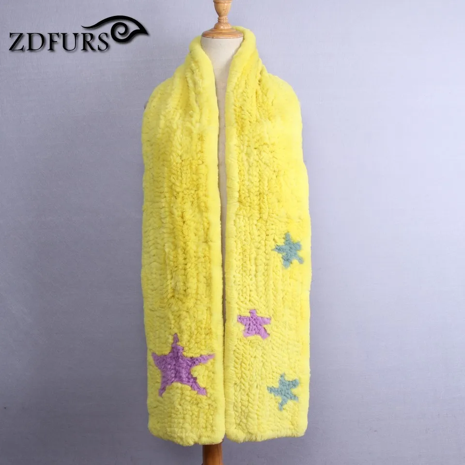 Шарф ZDFURS из натурального меха кролика Рекс шаль контрастных цветов вязаный