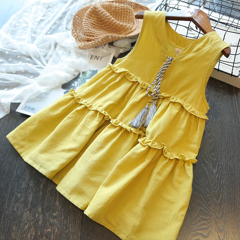 Baby Girl Sleeveless Vest Dress Children Summer Cotton Linen Cake Kids Vintage Loose Tassel Design Dresses for Casual | Детская одежда