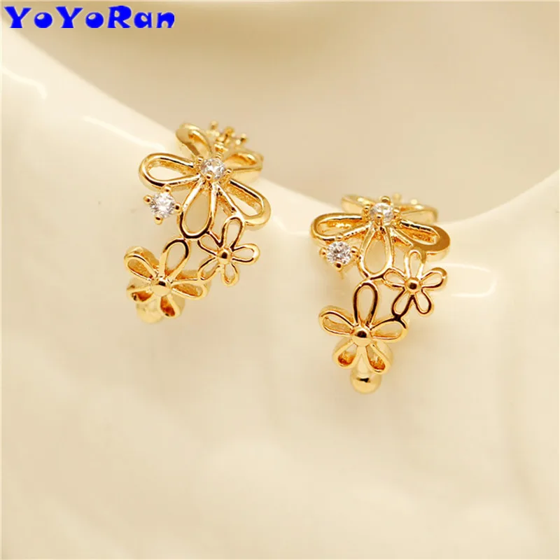 Женские серьги-клипсы с перфорацией золотистые/Серебристые серьги кристаллами