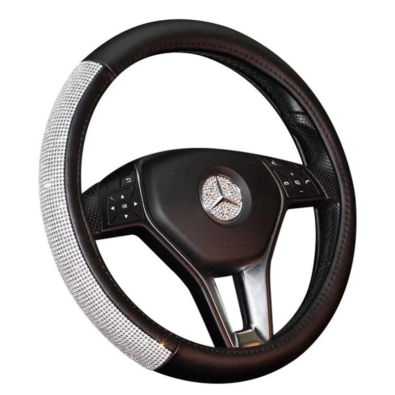 

Promotional black four seasons universal female man diamond non-slip steering wheel cover leather