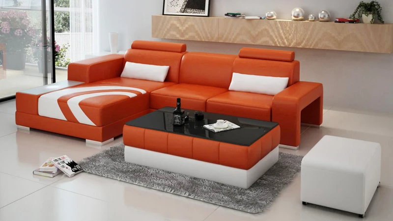 Маленький оранжевый кожаный диван|leather sectional sofa|genuine leather sofasectional sofa |