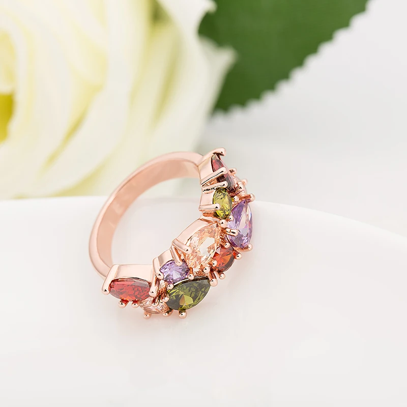 Женское кольцо с фианитом Sellsets разноцветное из розового золота фианитом|fashion jewelry