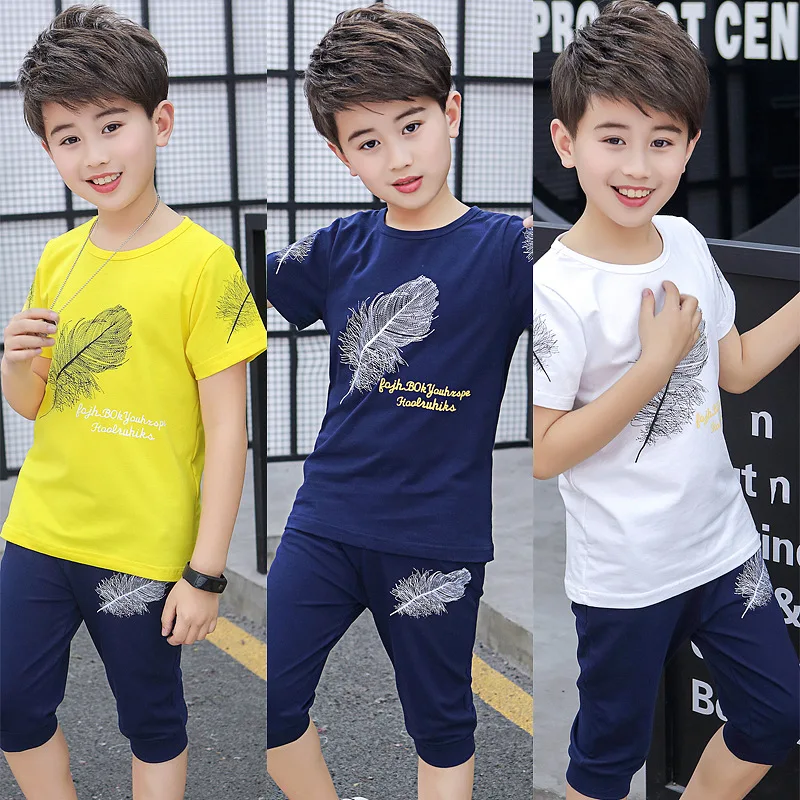 Костюм для мальчиков Новинка Лето 2019 Одежда детская футболка из чистого хлопка с