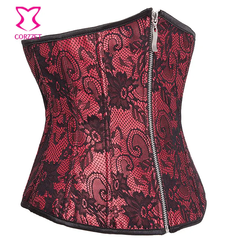 Красный и черный цветочный кружевной топ бюстье готический корсетный корсетт